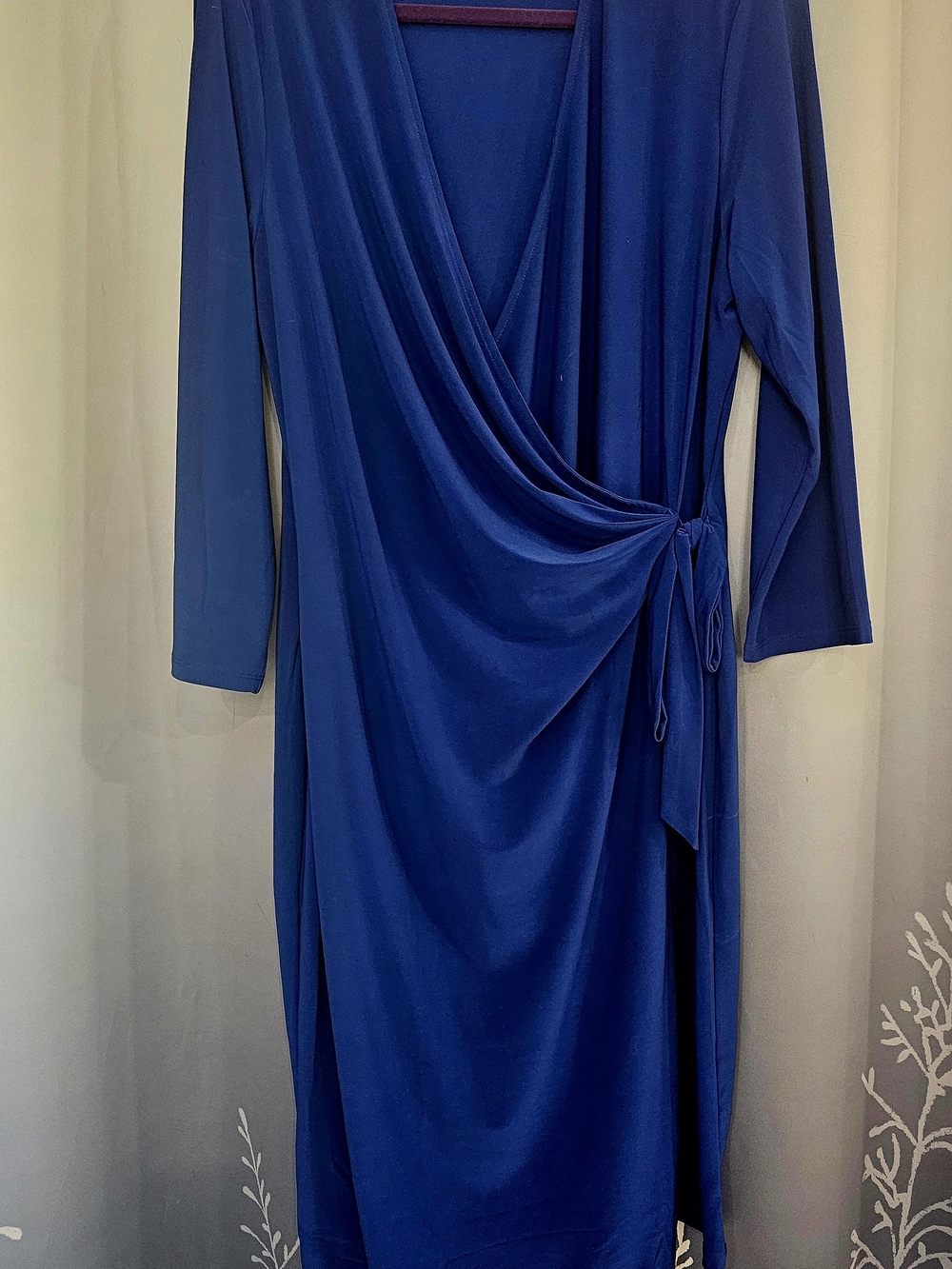 Anne Klein Royal Blue Faux-Wrap Long Sleeve Dress